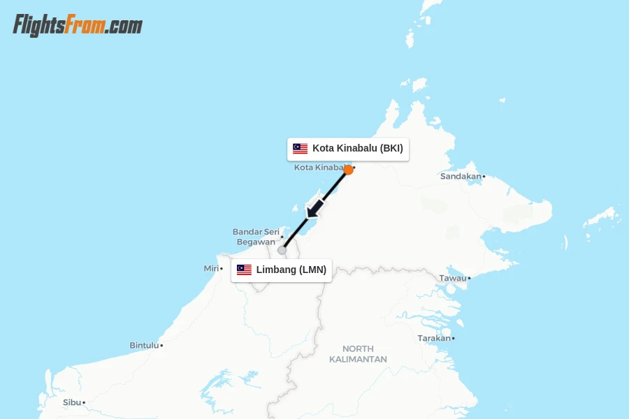 Flights from Kota Kinabalu to Limbang route map