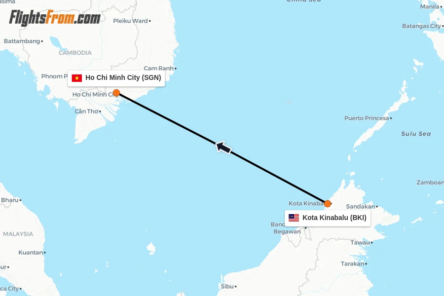 Flights from Kota Kinabalu to Ho Chi Minh City route map
