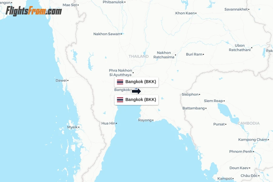 Flights from Bangkok to Bangkok route map