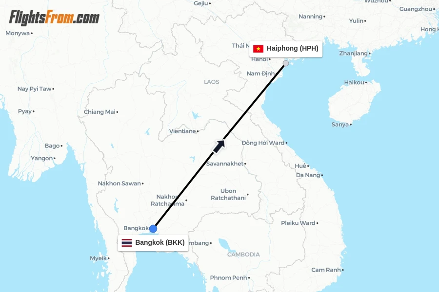 Flights from Bangkok to Haiphong route map