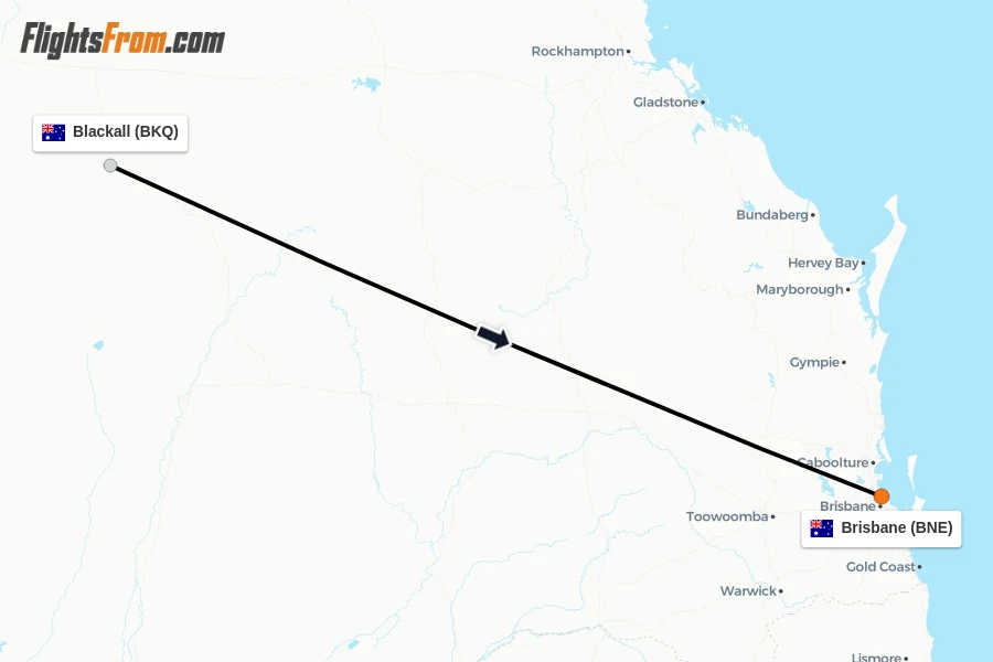 Flights from Blackall to Brisbane route map