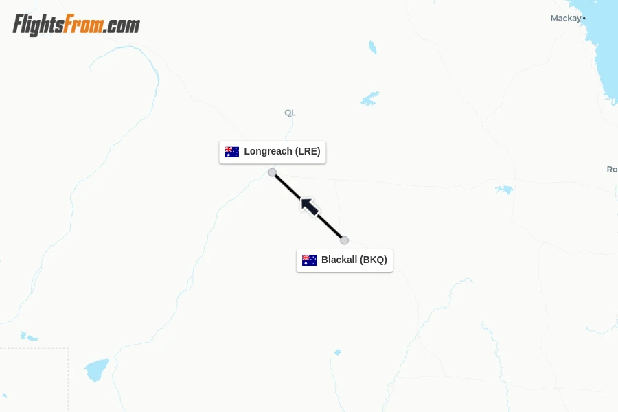 Flights from Blackall to Longreach route map