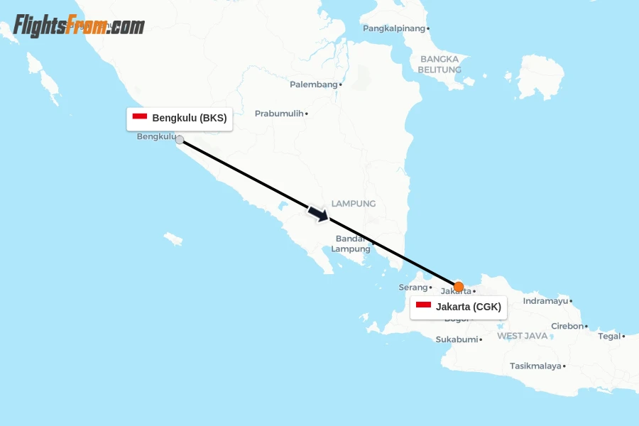 Flights from Bengkulu to Jakarta route map