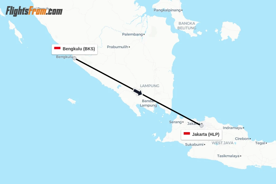 Flights from Bengkulu to Jakarta route map