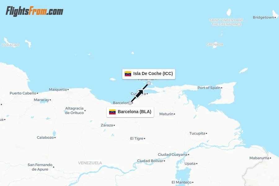 Flights from Barcelona to Isla De Coche route map