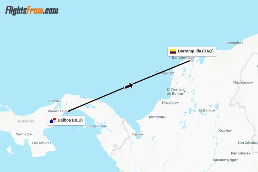 Flights from Balboa to Barranquilla route map