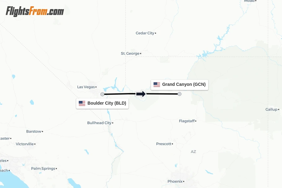 Flights from Boulder City to Grand Canyon route map