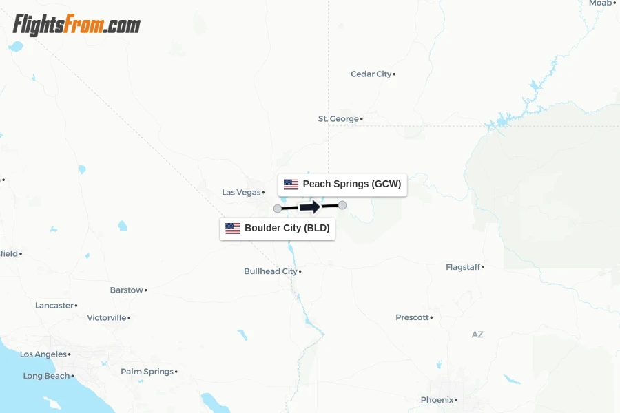 Flights from Boulder City to Peach Springs route map