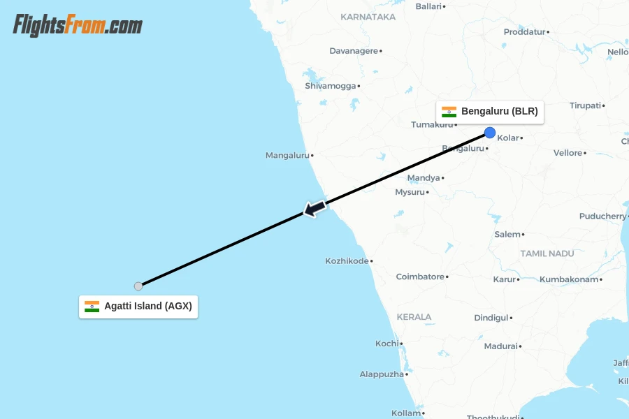 Flights from Bengaluru to Agatti Island route map