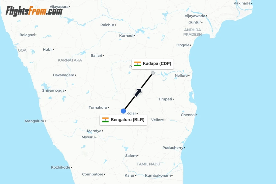 Flights from Bengaluru to Kadapa route map