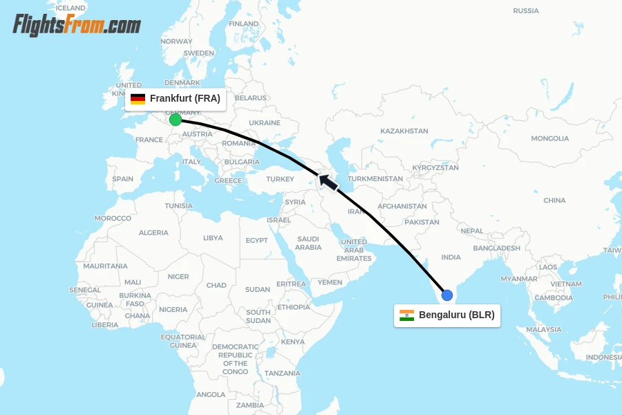 Flights from Bengaluru to Frankfurt route map