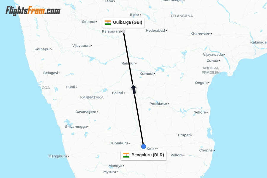 Flights from Bengaluru to Gulbarga route map