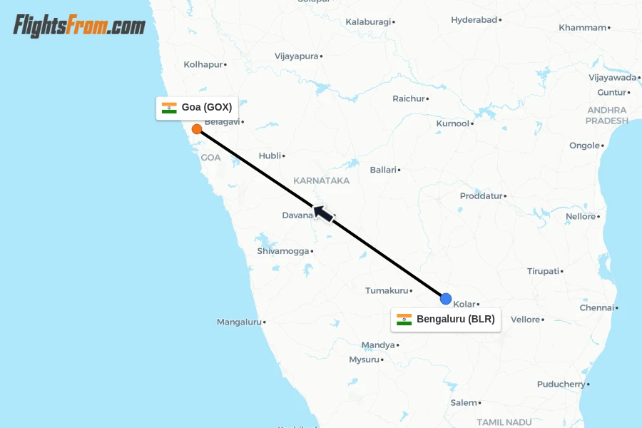 Flights from Bengaluru to Goa route map