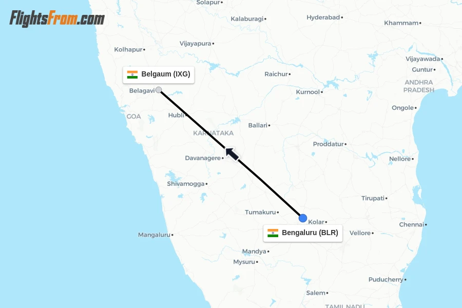 Flights from Bengaluru to Belgaum route map