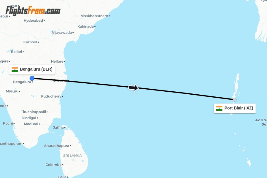 Flights from Bengaluru to Port Blair route map