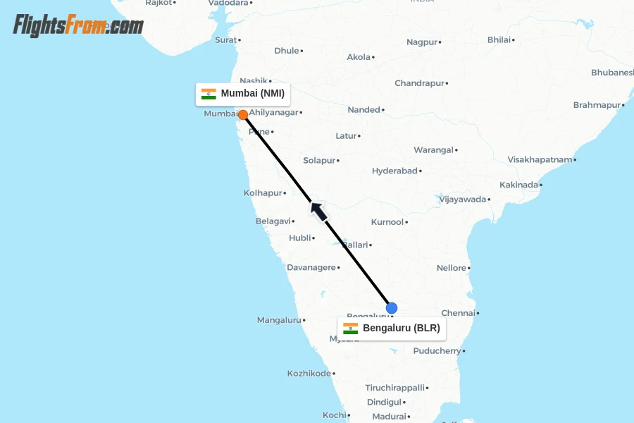 Flights from Bengaluru to Mumbai route map
