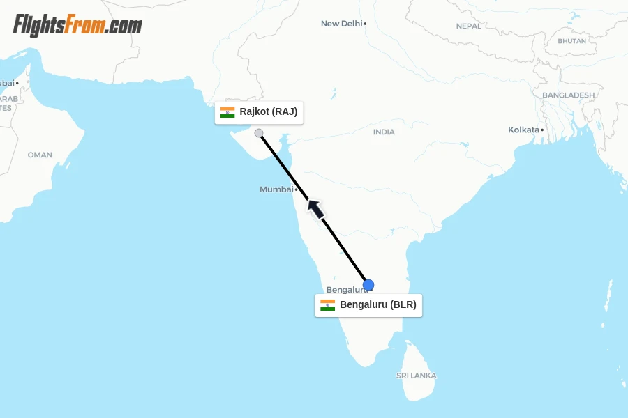 Flights from Bengaluru to Rajkot route map