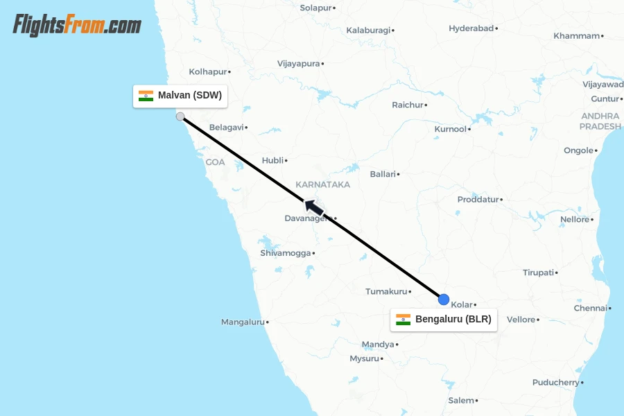 Flights from Bengaluru to Malvan route map