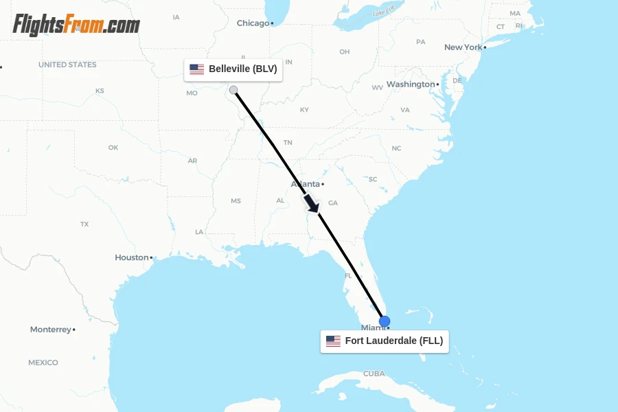 Flights from Belleville to Fort Lauderdale route map