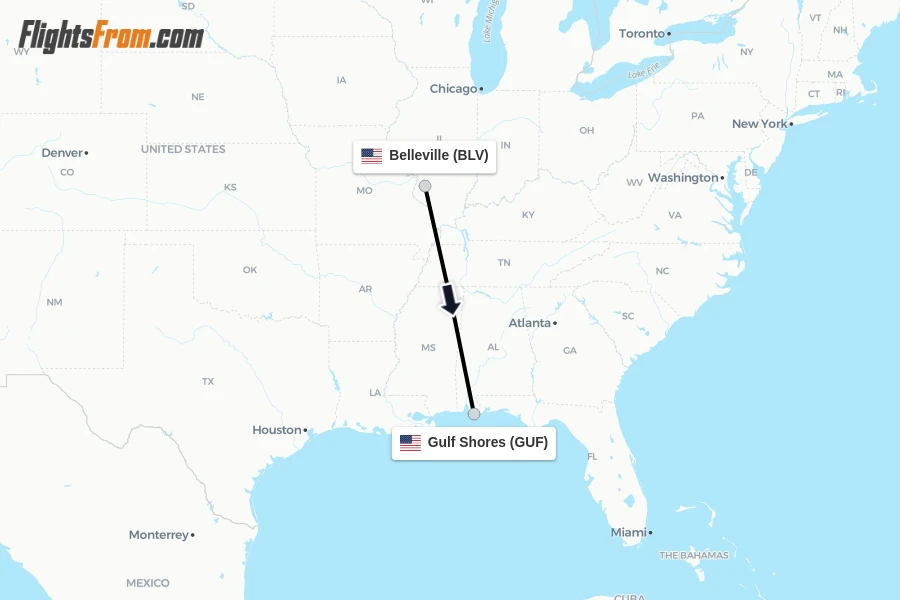Flights from Belleville to Gulf Shores route map