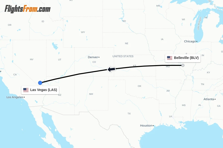 Flights from Belleville to Las Vegas route map