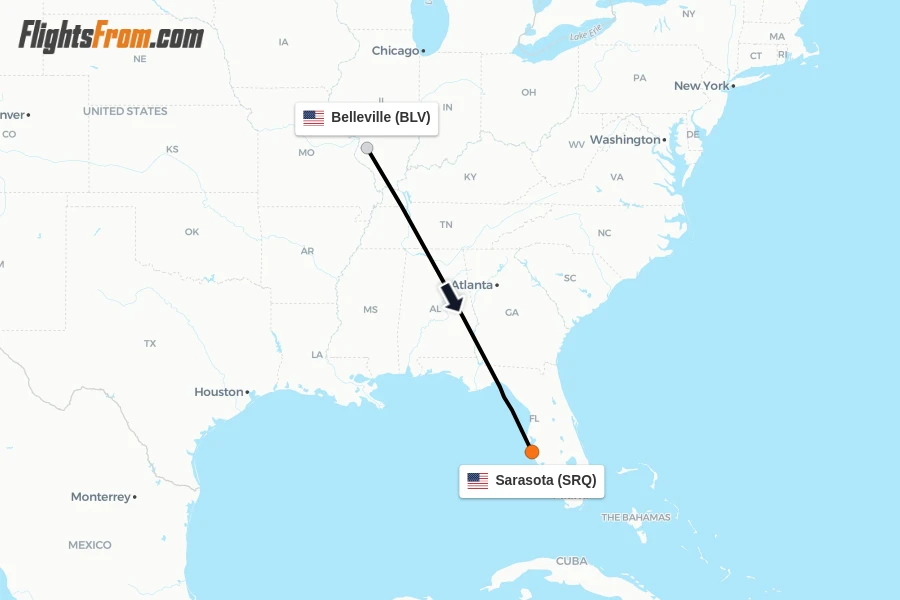 Flights from Belleville to Sarasota route map