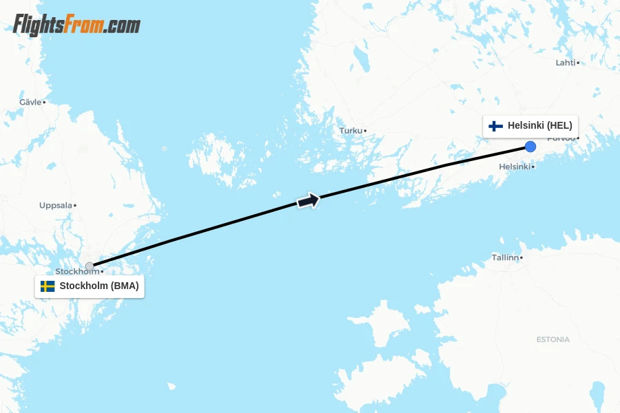 Flights from Stockholm to Helsinki route map