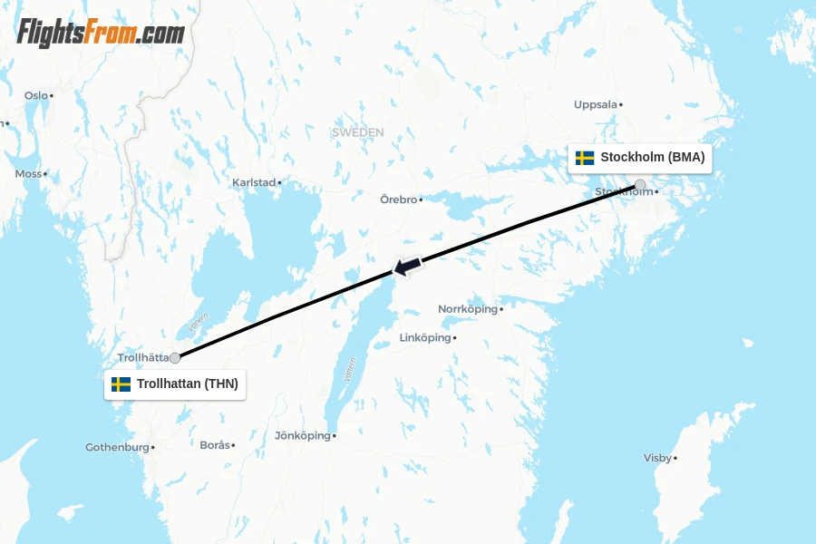 Flights from Stockholm to Trollhattan route map