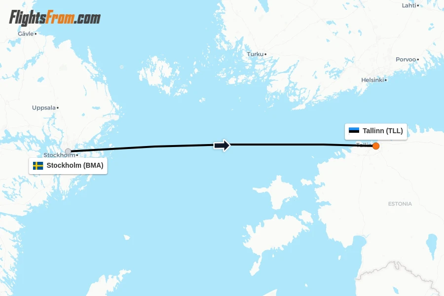 Flights from Stockholm to Tallinn route map