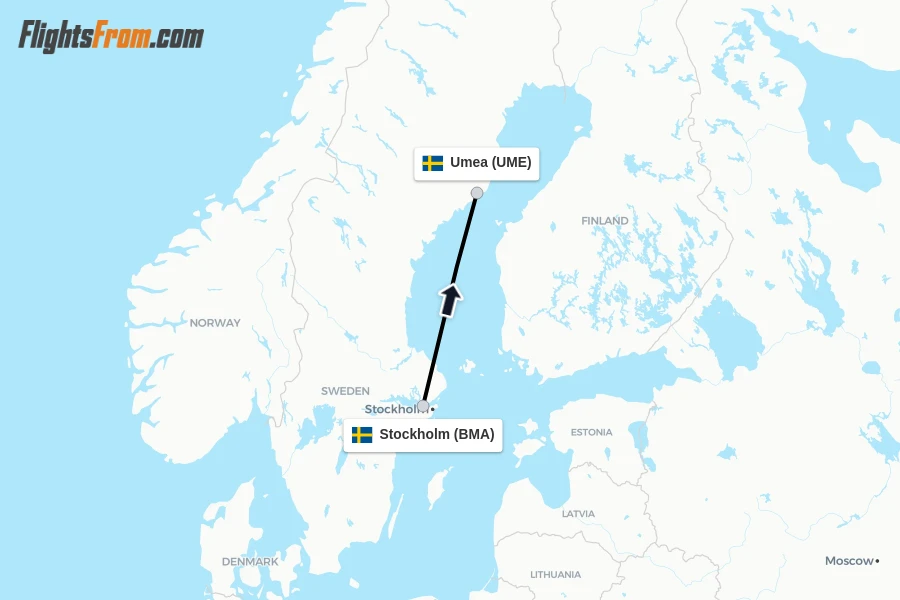 Flights from Stockholm to Umea route map
