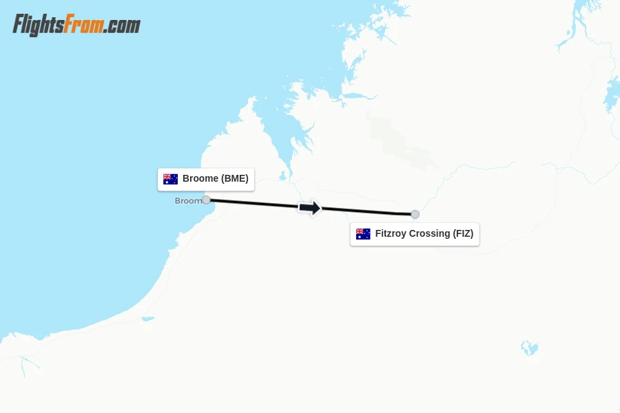 Flights from Broome to Fitzroy Crossing route map