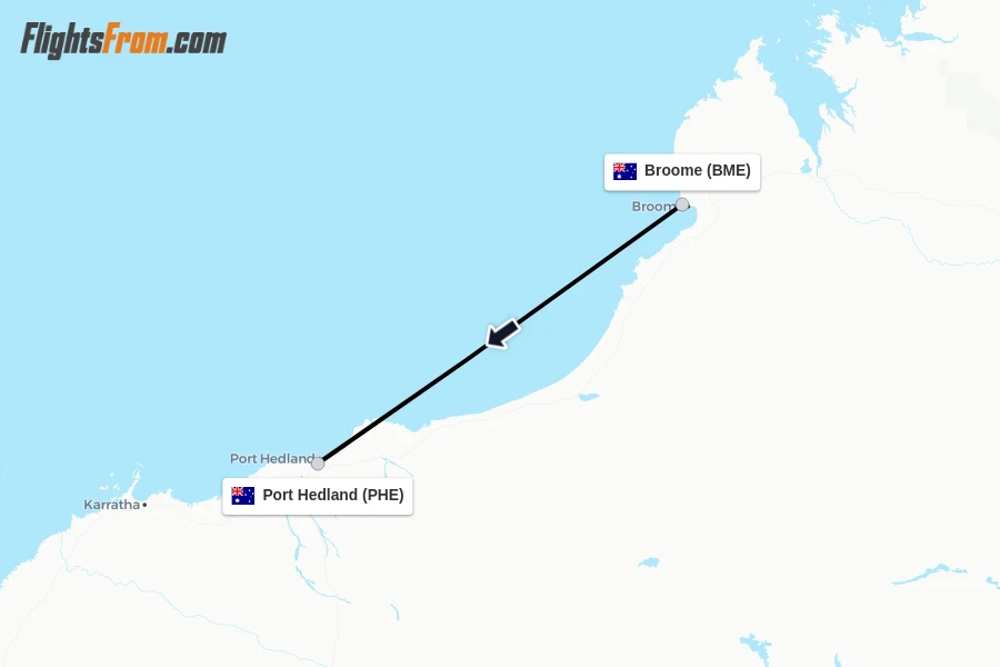 Flights from Broome to Port Hedland route map