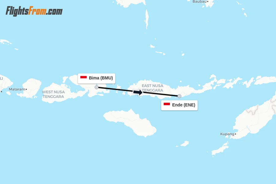 Flights from Bima to Ende route map