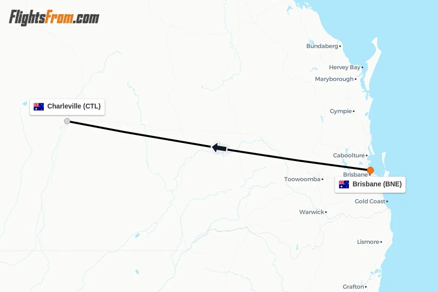 Flights from Brisbane to Charleville route map
