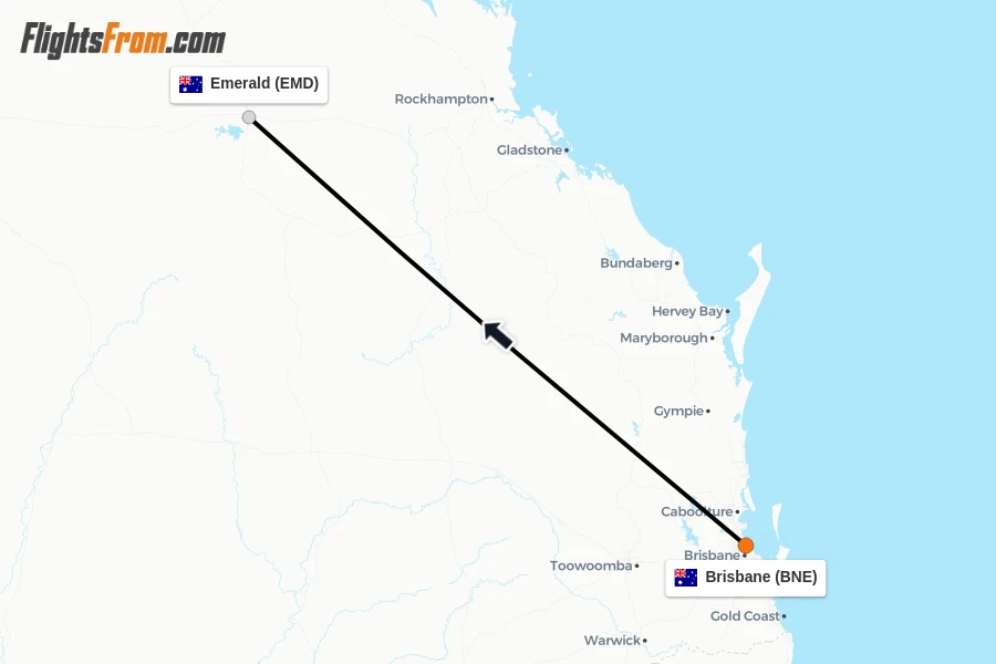 Flights from Brisbane to Emerald route map