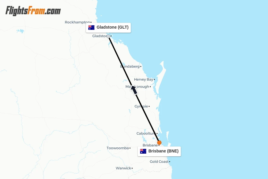 Flights from Brisbane to Gladstone route map