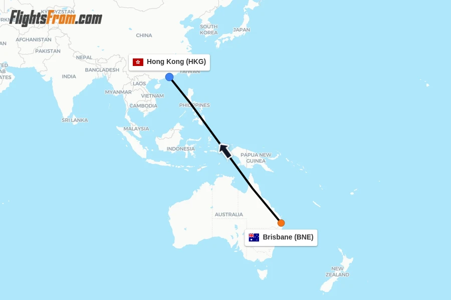 Flights from Brisbane to Hong Kong route map
