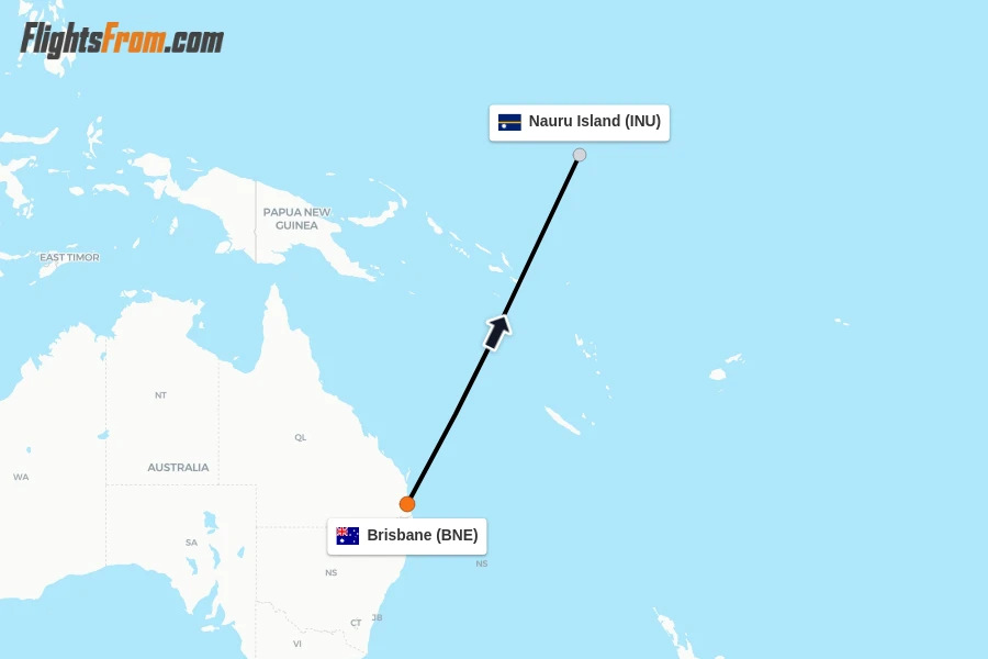 Flights from Brisbane to Nauru Island route map