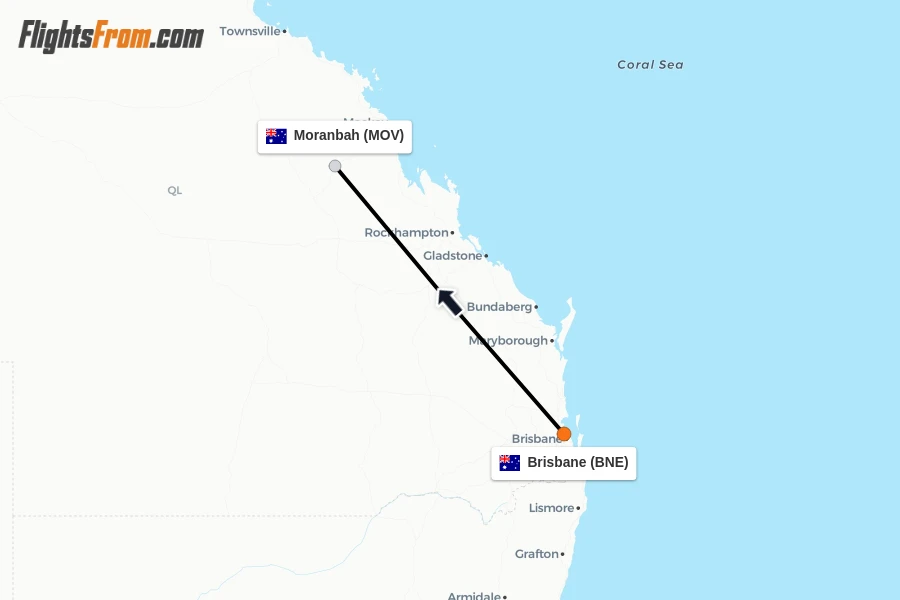 Flights from Brisbane to Moranbah route map