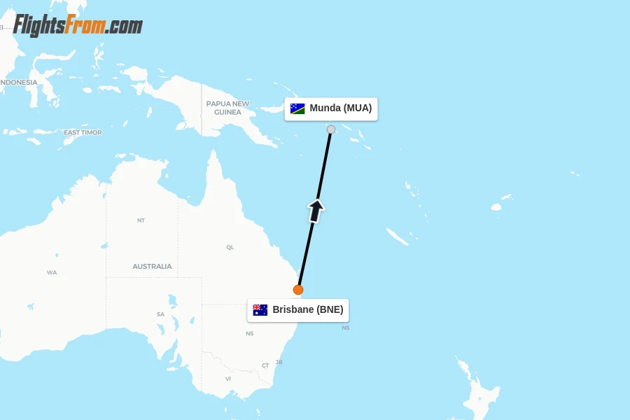 Flights from Brisbane to Munda route map