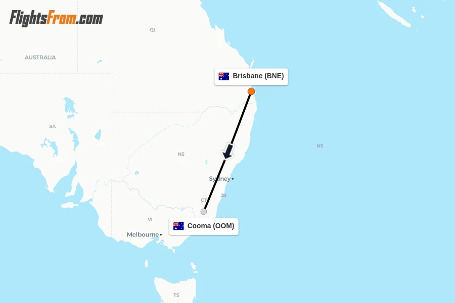 Flights from Brisbane to Cooma route map