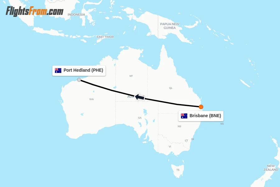 Flights from Brisbane to Port Hedland route map