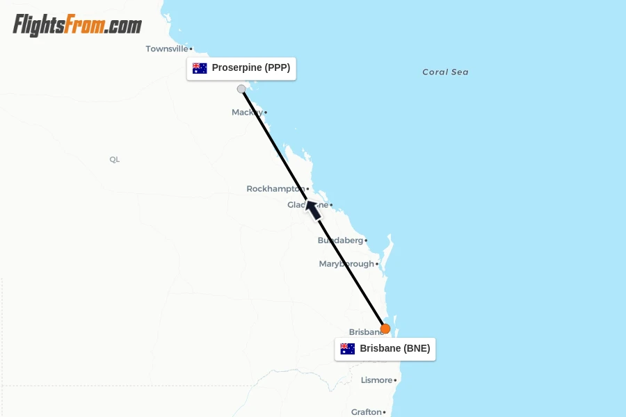Flights from Brisbane to Proserpine route map