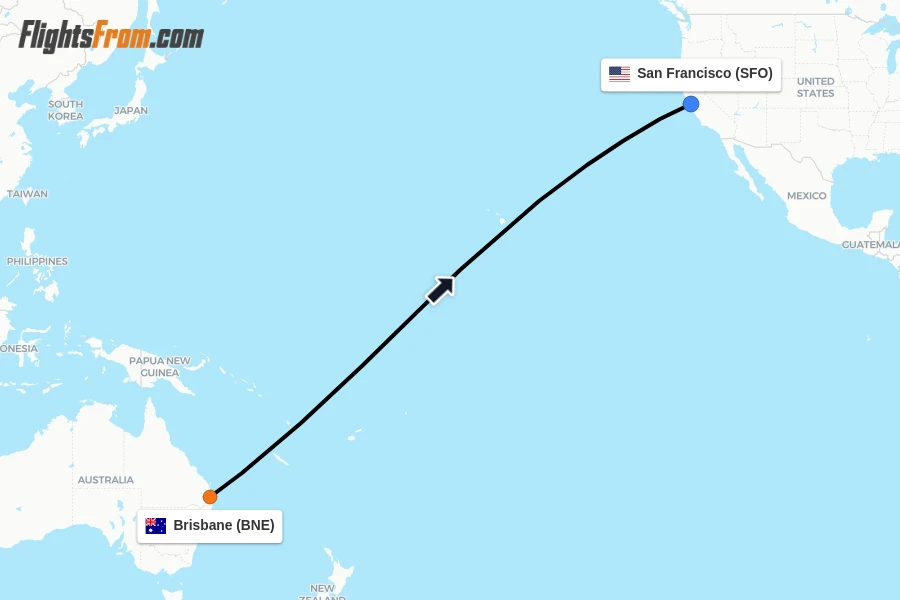 Flights from Brisbane to San Francisco route map