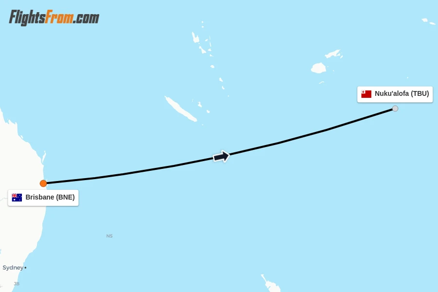 Flights from Brisbane to Nuku'alofa route map
