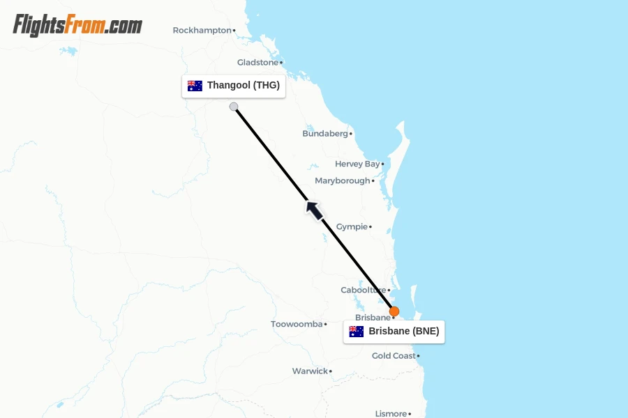 Flights from Brisbane to Thangool route map