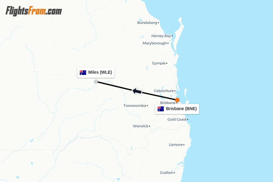 Flights from Brisbane to Miles route map