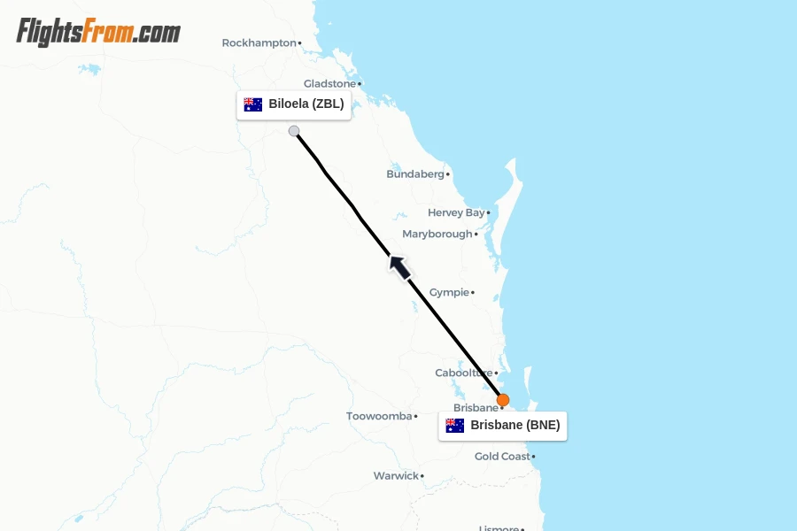 Flights from Brisbane to Biloela route map