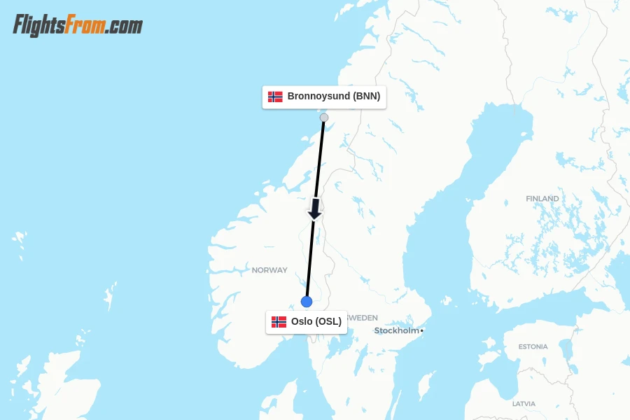 Flights from Bronnoysund to Oslo route map