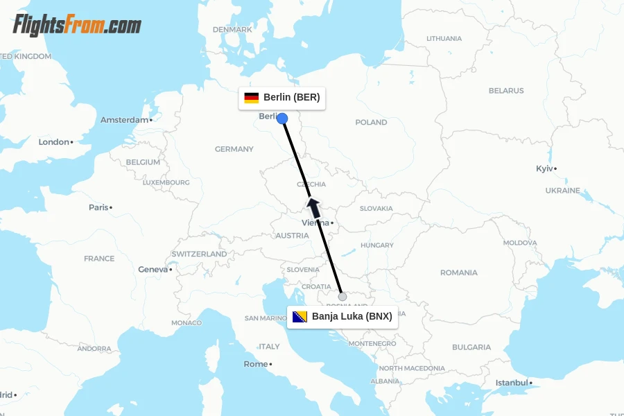 Flights from Banja Luka to Berlin route map